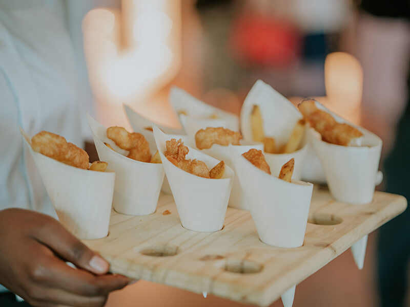 mini fish and chips cones wedding canapes