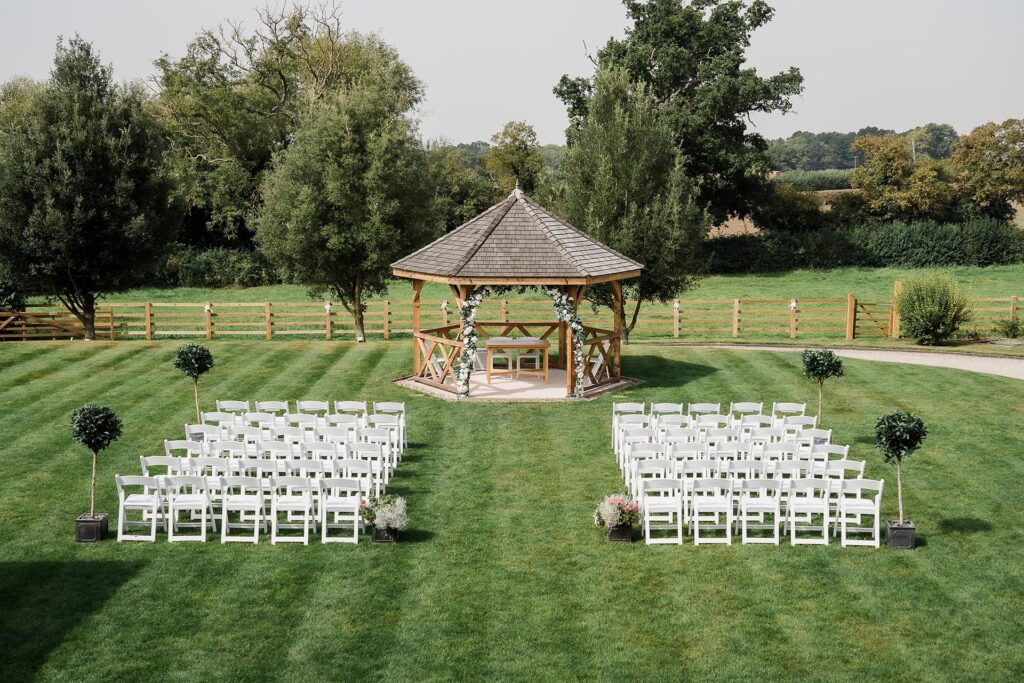 Outdoor ceremony setup at Manor Hill House, and outdoor wedding venue