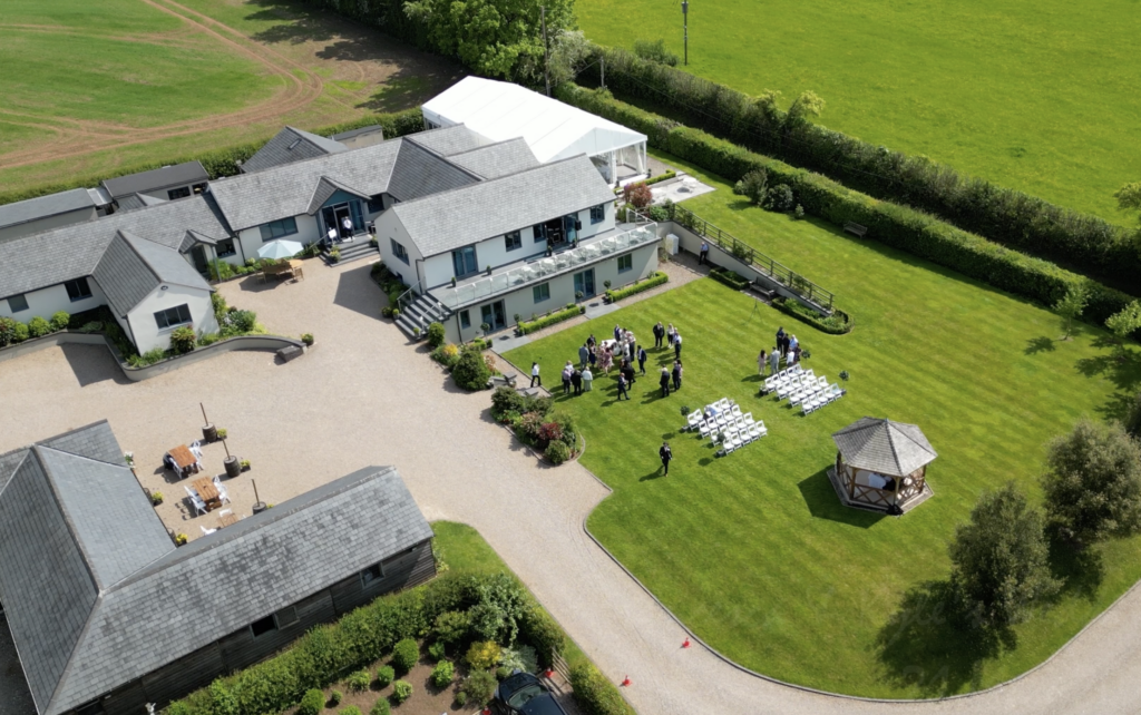 Aerial shot of Manor Hill House, an exclusive use outdoor wedding
