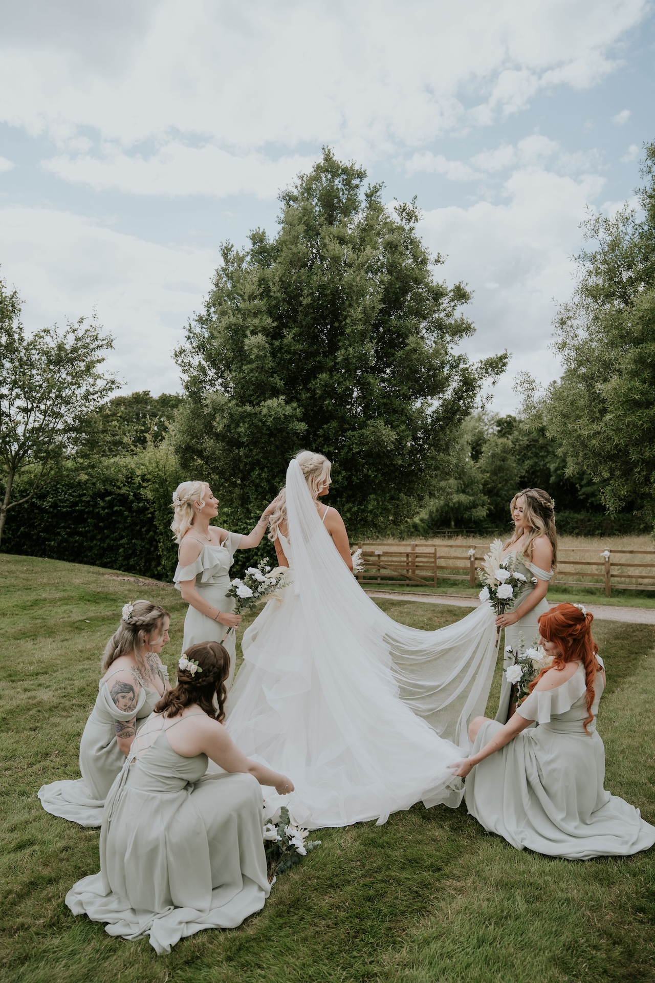 Bride and bridesmaids in the garden