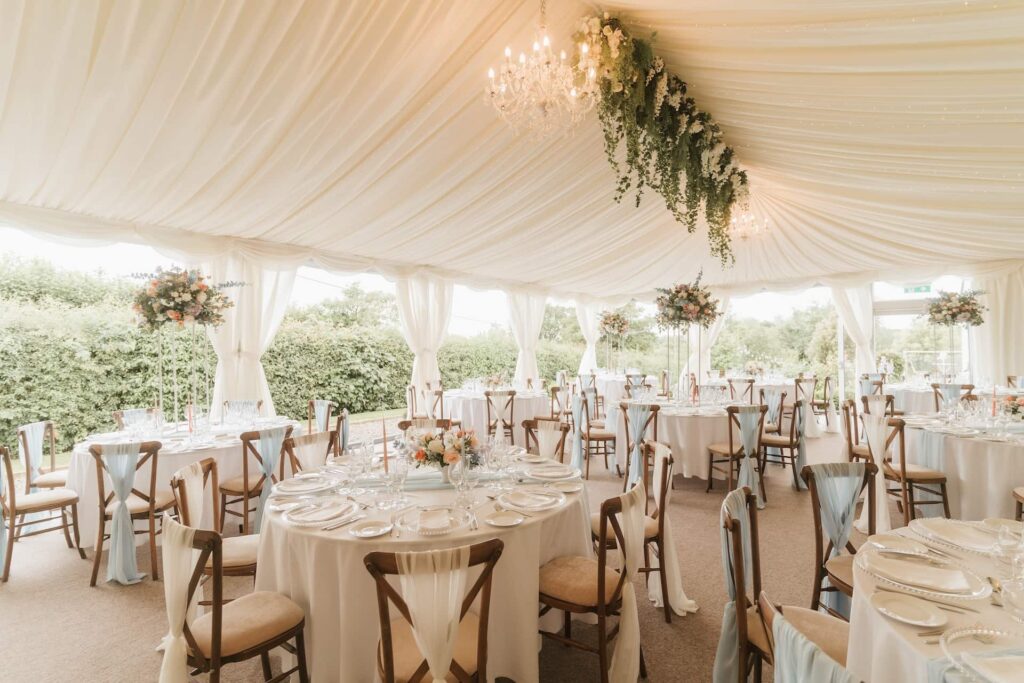 Marque wedding breakfast with round tables