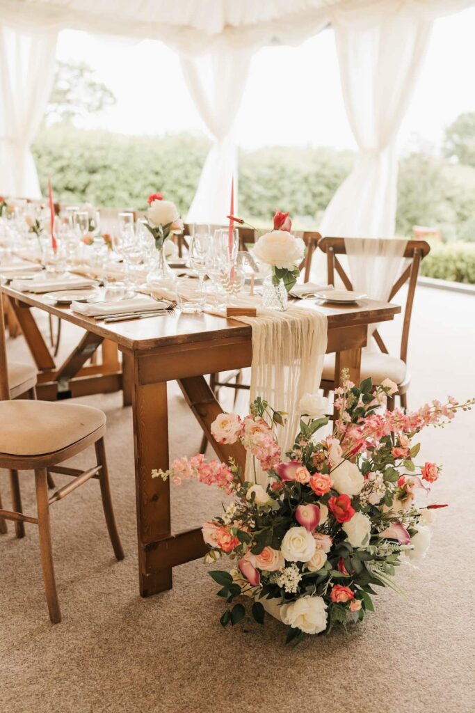 Long table wedding arrangement