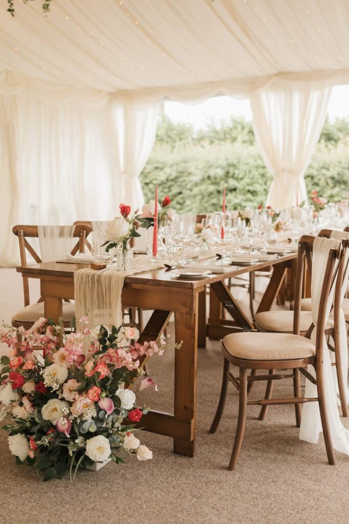 Long table wedding arrangement