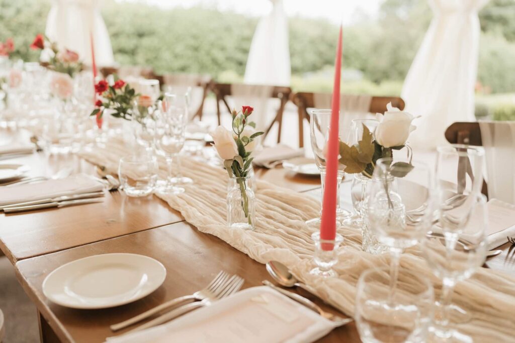 Long table wedding arrangement details