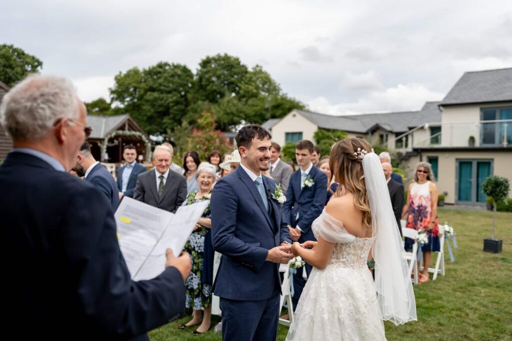 Ceremony at the pavilion facing the house